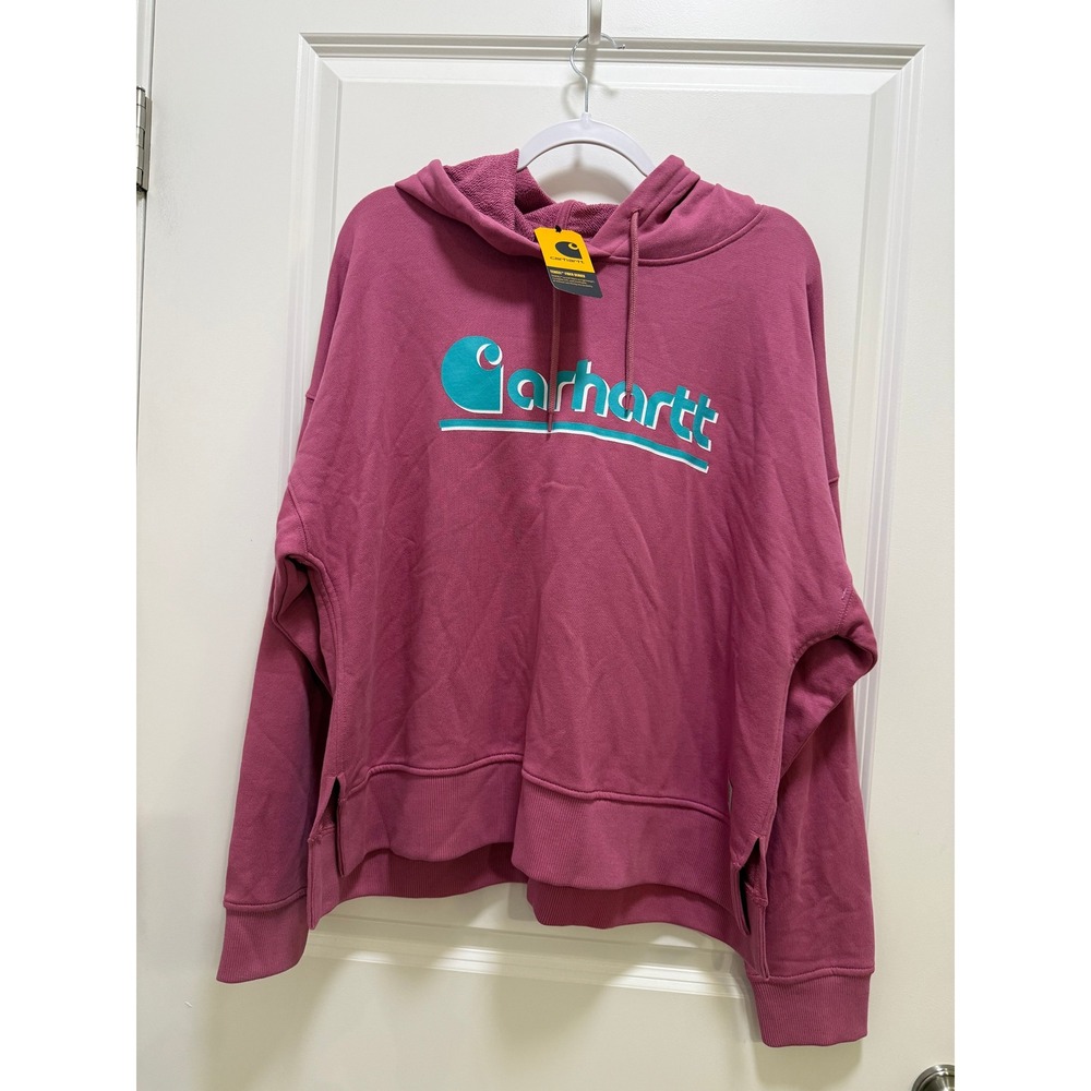 Carhartt Womens Loose Fit Midweight Hoodie Fall Grape Purple Logo 106918 Large